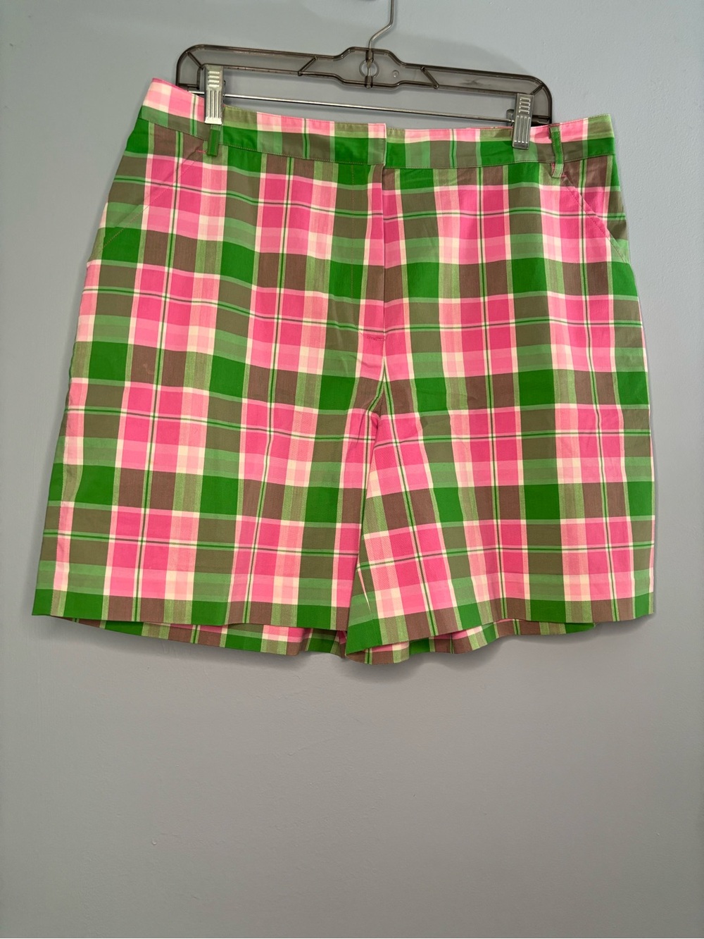Lilly Pulitzer Callahan Shorts Womens 14 Pink Green Plaid Cotton Blend
